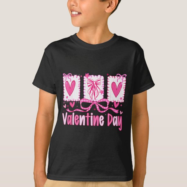 Camiseta Valentines Day Preppy Hearts Coquette Bow Women Gi (Frente)