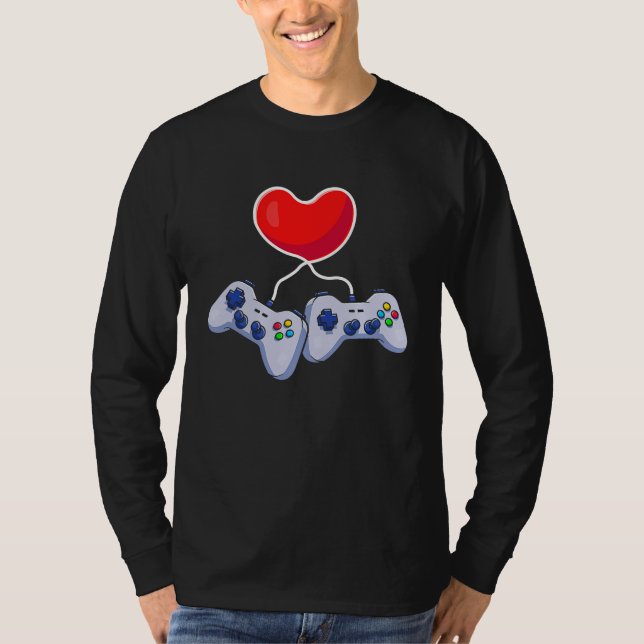 Camiseta Valentines Day Red Heart Video Game  Love Gamer Bo (Frente)