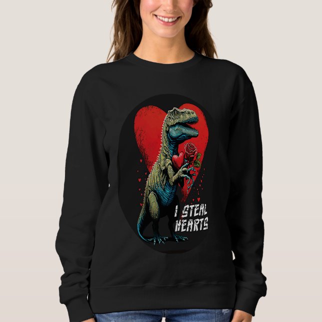 Camiseta Valentine's Day Rex Dino I Steal Hearts Men Women  (Frente)