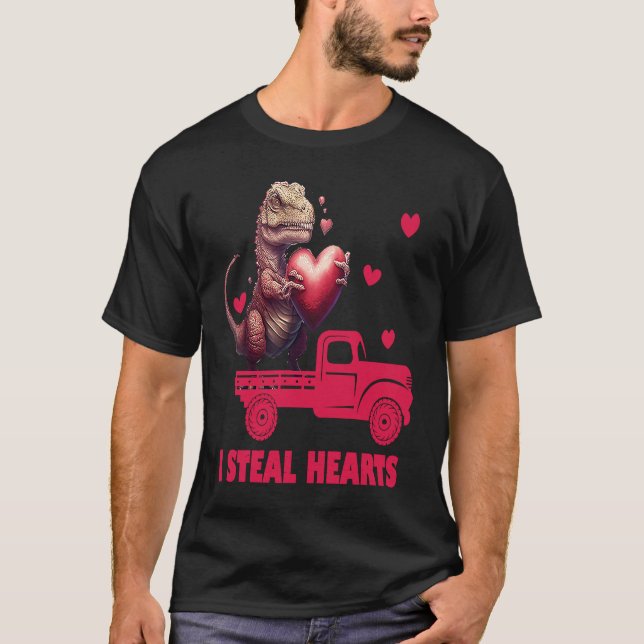 Camiseta Valentine's Day Rex Dino I Steal Hearts Men Women  (Frente)