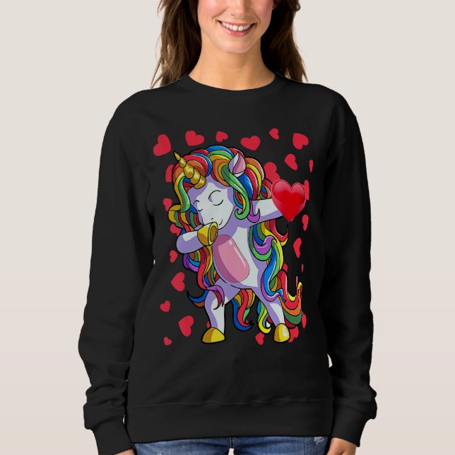 Camiseta Valentine's Day Shirt Girls Women Dabbing Unicorn  (Frente)