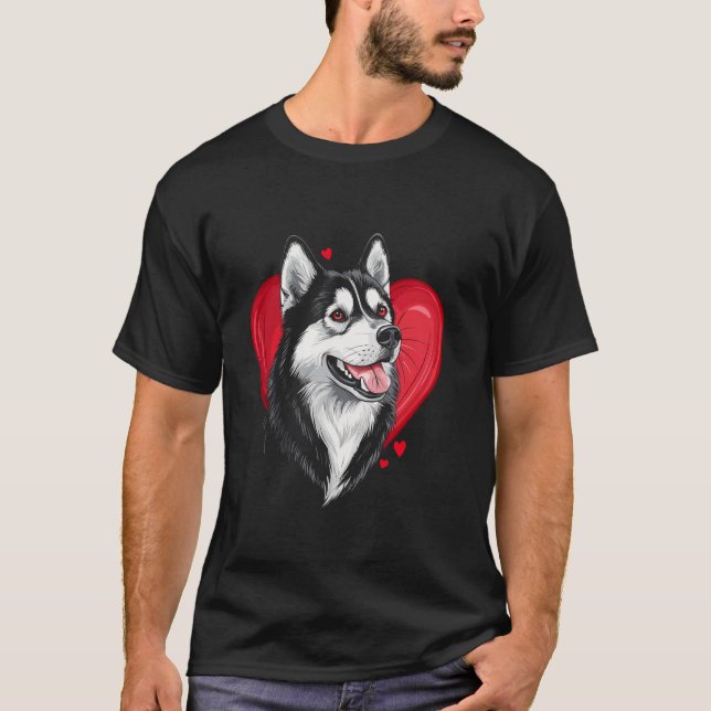 Camiseta Valentine's Day Siberian Husky Vector (Frente)