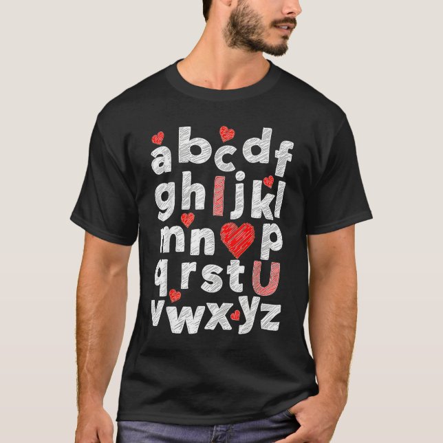 Camiseta Valentine's Day Teachers ABC Alphabet I Love You E (Frente)