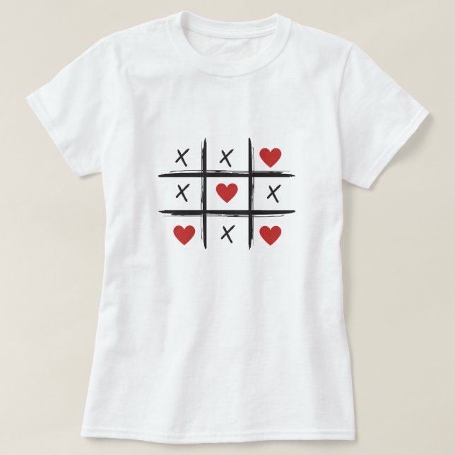Camiseta Valentine's day tic tac toe hearts kisses (Frente do Design)