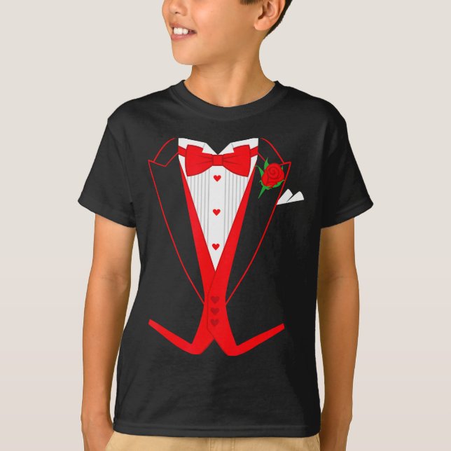 Camiseta Valentine's Day Tuxedo Red Bow Tie Costume For Guy (Frente)