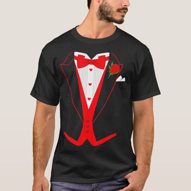 Camiseta Valentine's Day Tuxedo Red Bow Tie Costume For Guy (Frente)