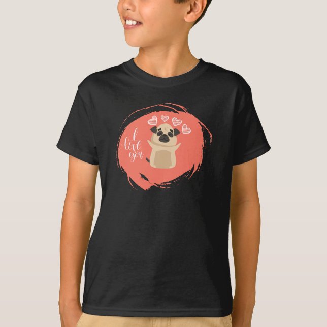Camiseta Valentine's Day with Kawaii Pug Dog (Frente)