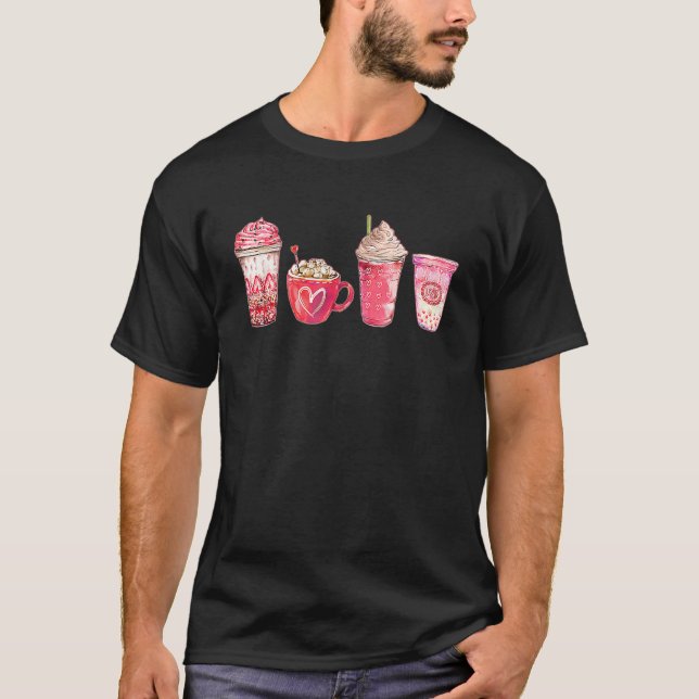 Camiseta Valentines Drinking Coffee Love Heart Graphic Vale (Frente)