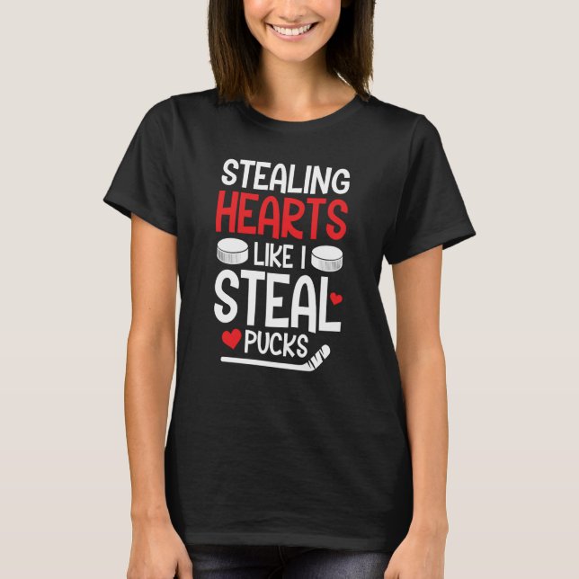 Camiseta Valentineu2019s Day Hockey Stealing Hearts Like I  (Frente)