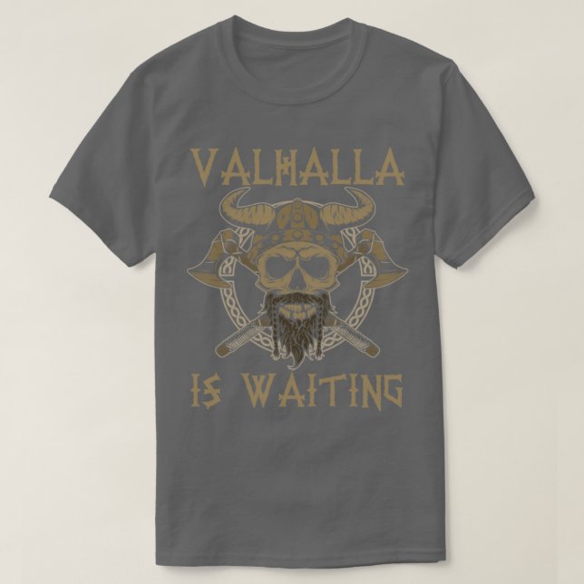Camiseta Valhalla Está Esperando Viking (Frente do Design)