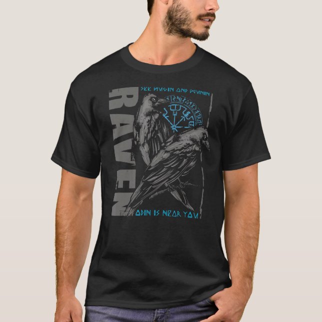 Camiseta Valhalla Raven Ravens Odin's Runes Norse Compass V (Frente)