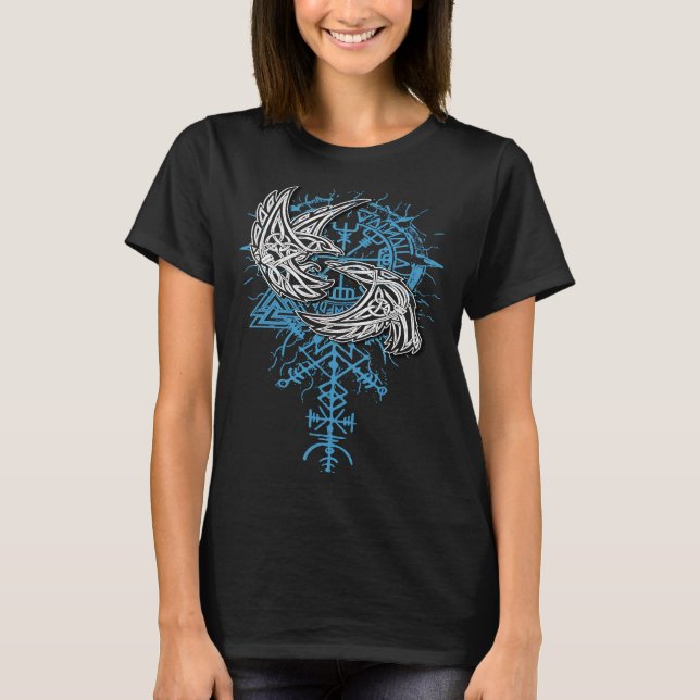 Camiseta Valhalla Raven Ravens Odin's Runes Norse Compass V (Frente)
