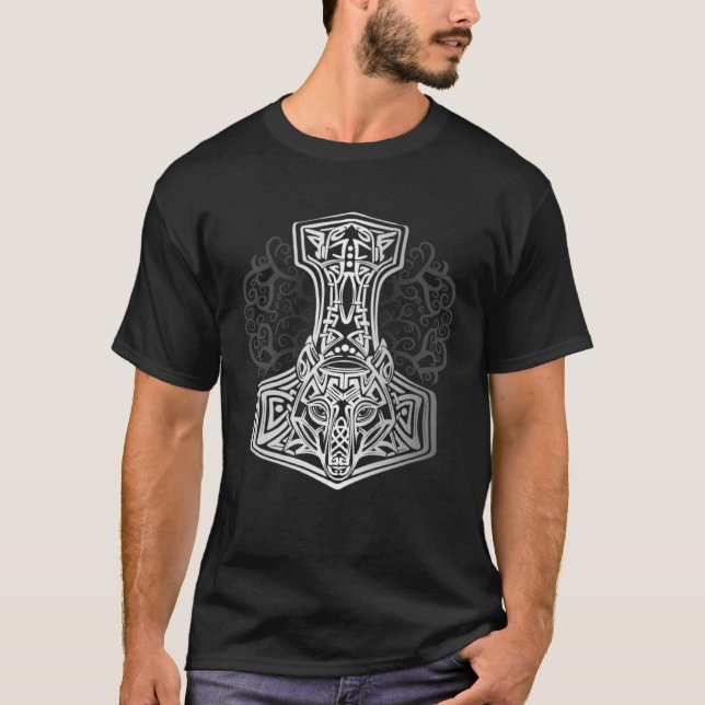 Camiseta Valhalla Wolf Mask Odin Hammer Norse Executa Vikin (Frente)