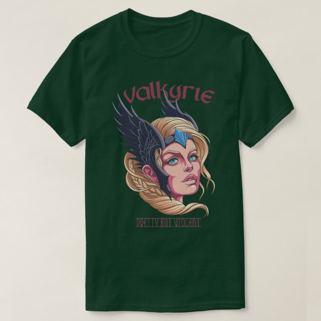 Camiseta Valkyrie Pretty But Violent Shield Maiden (Frente do Design)