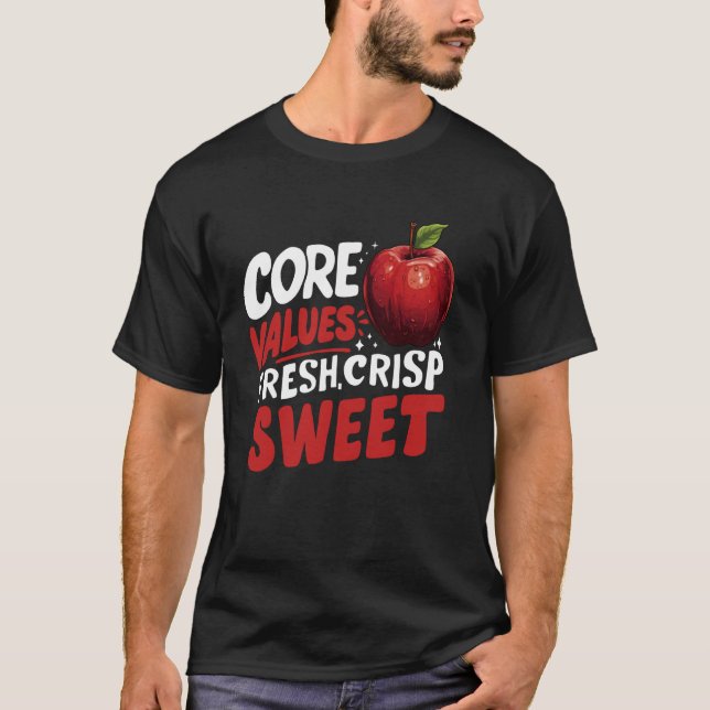 Camiseta Valores Essenciais Maçã Fresca Crocante Doce (Frente)