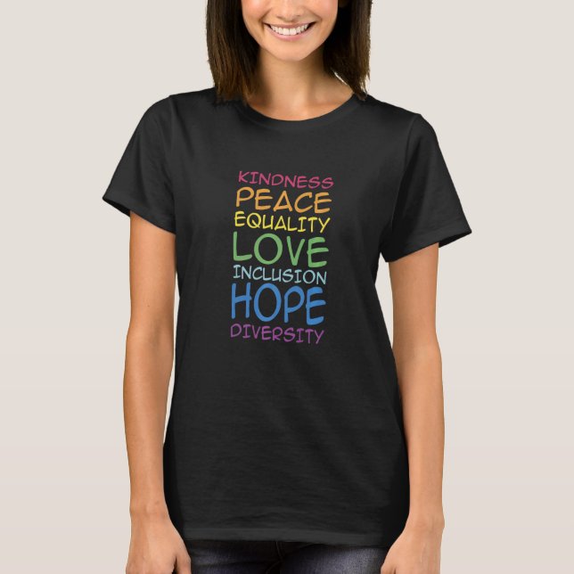 Camiseta Valores motivacionais Bondade Paz Igualdade Amor H (Frente)