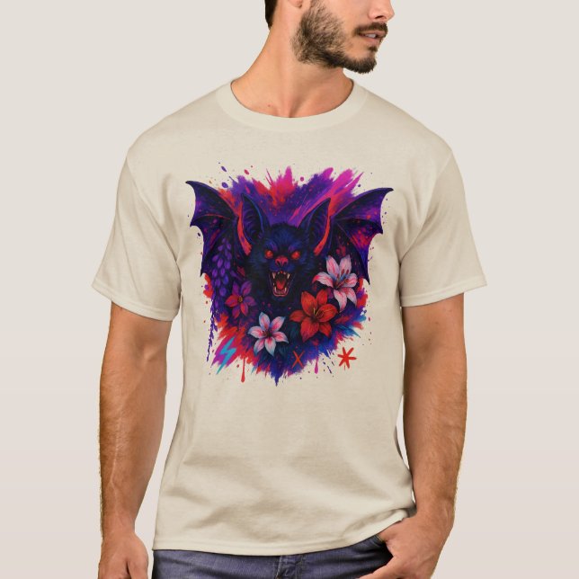 Camiseta Vamire Bat Neon Halloween Art (Frente)