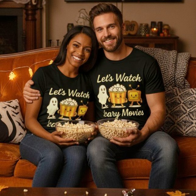 Camiseta Vamos assistir filmes assustadores fantasma Hallow (Let’s Watch Scary Movies Ghost Halloween Kawaii T-Shirt.)