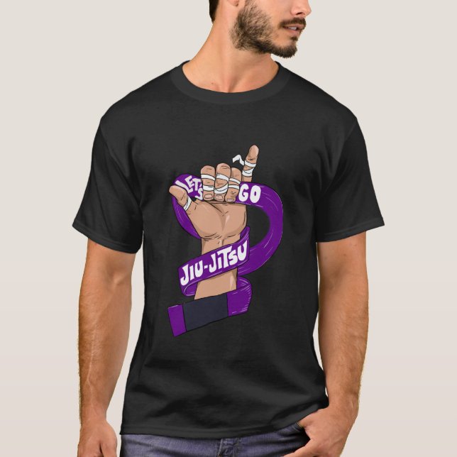 Camiseta Vamos BJJ, Jiu Jitsu, sinal de Shaka, faixa roxa (Frente)