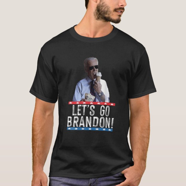Camiseta Vamos Brandon, Biden Comendo Sorvete, Engraçado. (Frente)