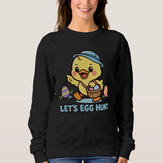 Camiseta Vamos Caçar Ovos Kawaii Páscoa Frango Fofo Primave (Frente)