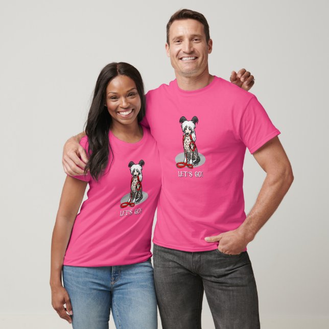Camiseta Vamos! Cachorro Crested Chinês (hl blk wh 1) (Unissex)