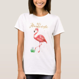 Camiseta Vamos de Aquarela Rosa, Flamingle Dourado Golf 