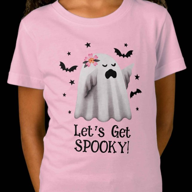Camiseta Vamos Fantasma Bonito Obter Halloween Louco (Cute Ghost Let's Get Spooky Halloween T-Shirt)