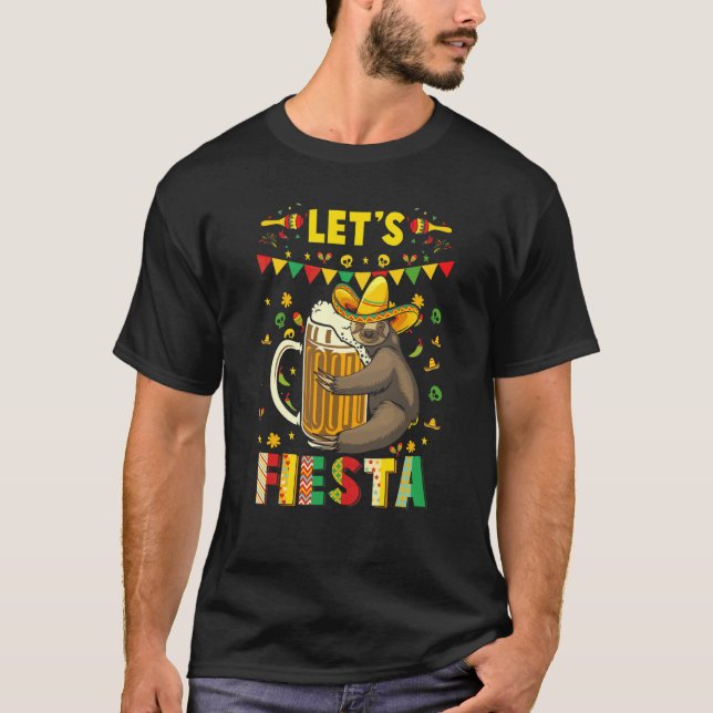 Camiseta Vamos Fiesta Sloth Beer Bebendo Cinco De Drinko (Frente)