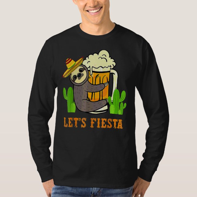 Camiseta Vamos Fiesta Sloth Beer Bebendo Cinco De Mayo Mex (Frente)