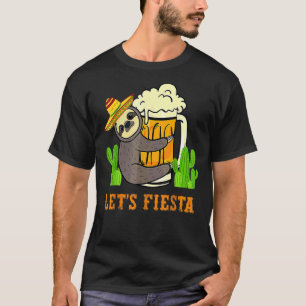 Camiseta Vamos Fiesta Sloth Beer Bebendo Cinco De Mayo Mex