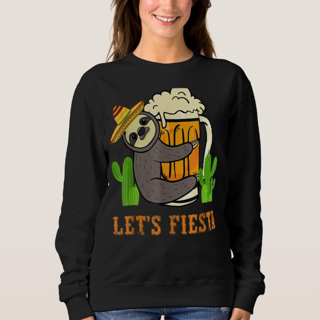 Camiseta Vamos Fiesta Sloth Beer Bebendo Cinco De Mayo Mex (Frente)
