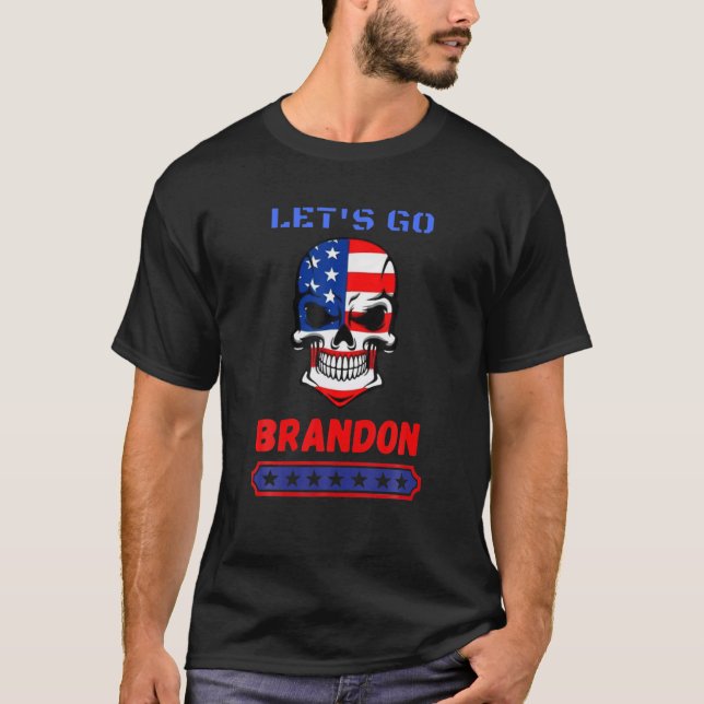 Camiseta Vamos Go Brandon Skull Head American Flag Conserva (Frente)
