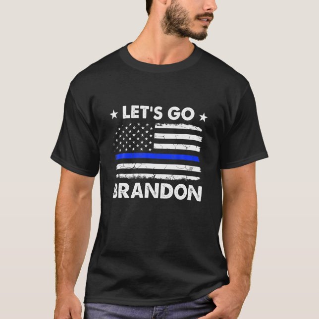 Camiseta Vamos Go Brandon Thin Blue Line American Flag Cop (Frente)