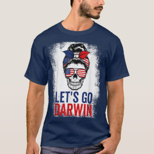 Camiseta Vamos Go Darwin Skull Messy Bun American Flag Blea