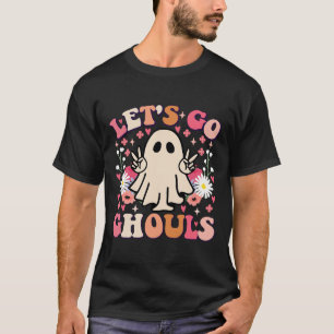 Camiseta Vamos Go Ghouls Retro Fantasma Floral Groovy Hallo