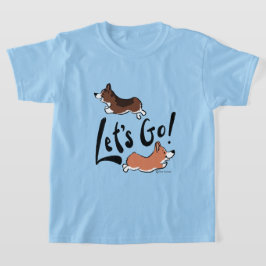 Camiseta "Vamos" Gráfico Azul Divertido de Corgi Fofo para