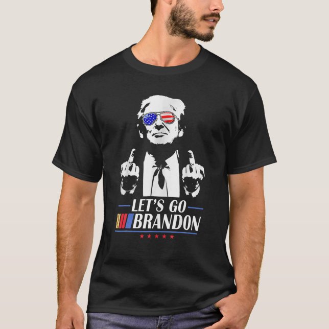 Camiseta Vamos Ir Brandon Trump Medium Finger - Deixe-me ir (Frente)