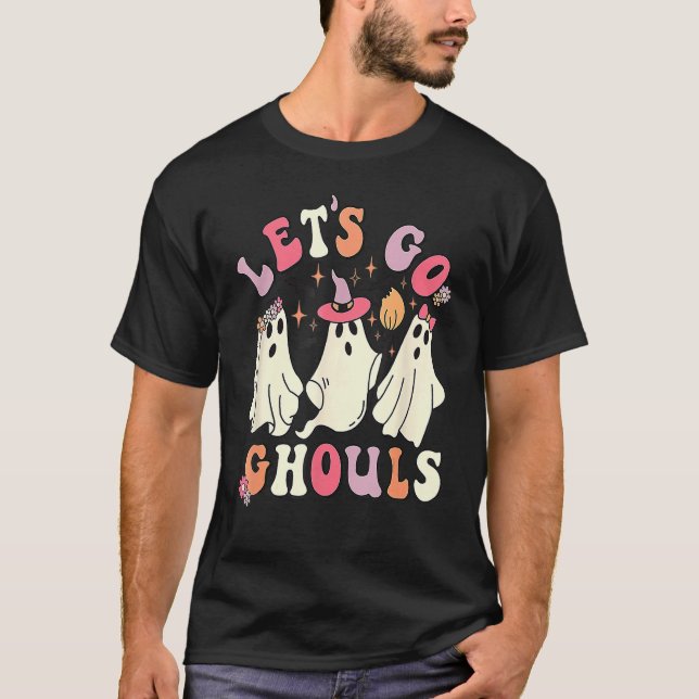 Camiseta Vamos Ir Ghouls Halloween Cute Groovy Retro (Frente)