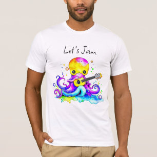 Camiseta Vamos Jam   Octopus Tocando Violão Acústico