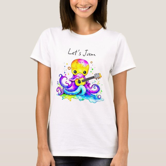 Camiseta Vamos Jam | Octopus Tocando Violão Acústico (Frente)