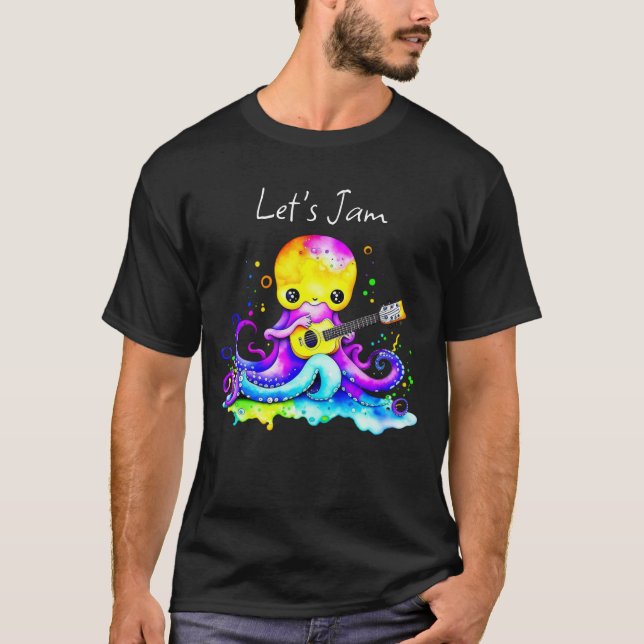 Camiseta Vamos Jam | Octopus Tocando Violão Acústico (Frente)