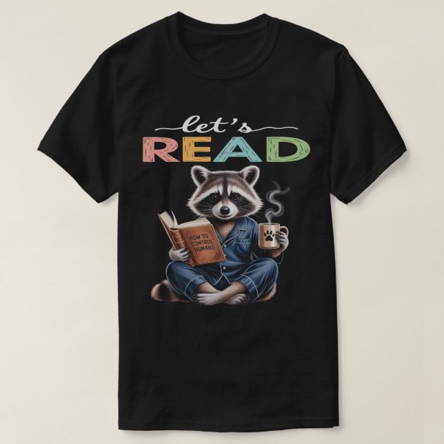 Camiseta Vamos Ler, Café Raccoon - Presente do Livro (Frente do Design)
