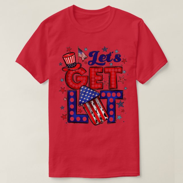Camiseta Vamos Lit Firework American Patriotic Quarto O (Frente do Design)