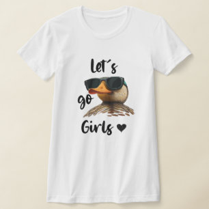 Camiseta Vamos Meninas Coração Pato Engraçado Usando Óculos