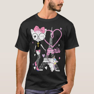 Camiseta Vamos nos divertir em Paris Tee Cute Gatinho Unico