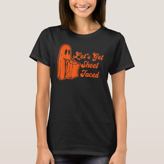 Camiseta Vamos Pumpkin de Boo de Halloween com rosto de Gho (Frente)