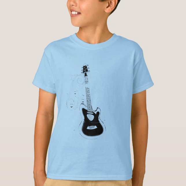 Camiseta Vamos Rock,White Music Notes & Guitar_ (Frente)