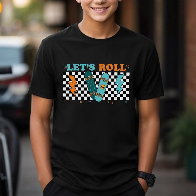 Camiseta Vamos Roll | Menino Verificado no skate Retro (Criador carregado)