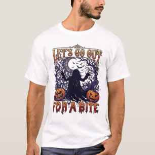 Camiseta Vamos Sair Morder Fantasmas Abóboras Morcegos Lua